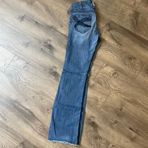 Ariat Jeans Womens Mid Rise Boot Cut Frayed Hem Chill Blue